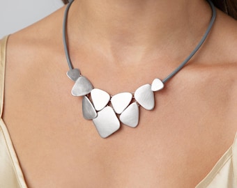 Silver And Grey Geometric Statement Necklace | Geometric Jewellery | Geometric Necklace | Silver Necklace | |Gift for her
