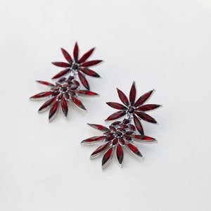 Ruby Red Earrings, Red Crystal Gemstone Star Style Earrings, Unique Long Drop Luxury Statement Earrings-Large