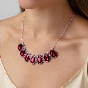 Ruby Red Crystal Pendant Necklace | Dark Red Teardrop Necklace | Pear Shaped | Crystal Jewellery