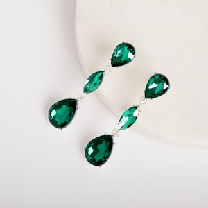Drop Earrings | Emerald Earrings | Green Crystal Earrings | Dangling Earrings | Silver | May Birthstone | Bridal Earrings
