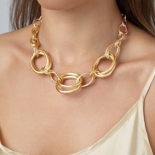 Chunky Chain Choker | Statement Necklace Gold | Big Chunky Chain Necklace | Gold / Silver Oversized Chain Necklace