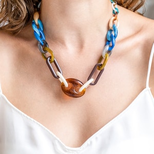 Large Matte Link Necklace Acrylic Resin Link Chain Rainbow Necklace Statement Acrylic Necklace Chunky Necklace