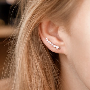 Silver Ear Climber Earrings with Sparkling Crystal Detail, Crystal Earclimber earrings, Earrings with Dazzling Crystal Detail
