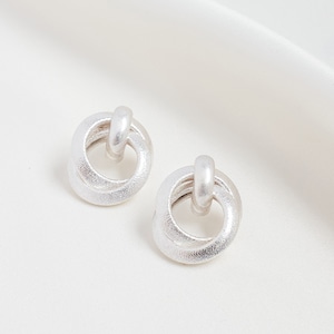 Matt Silver Knot Earrings, Twisted Knot Hoop Earrings, Matt Silver Tie the Knot Earrings, Love Knot Stud, and Elegant Gift for Her