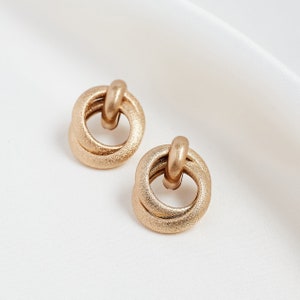 Matt Gold Knot Earrings, Twisted Knot Hoop Earrings, Matt Gold Tie the Knot Earrings, Love Knot Stud, and Elegant Gift for Her