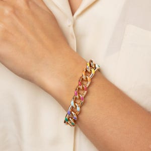 Gold Rainbow Enamel Cuban Chain Bracelet