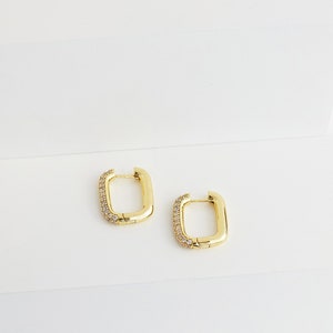 Chunky Hoop Earrings Hoop Crystal Earrings Drop Earrings Geometric Earrings Gold Minimalist Earrings Rectangular Gold Earrings image 2