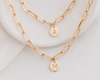 Gold Initial Necklace, Paperclip Chain Necklace, Letter Charm Necklace, Personalized Jewelry, Minimalist Gold Necklace, Gift for Her