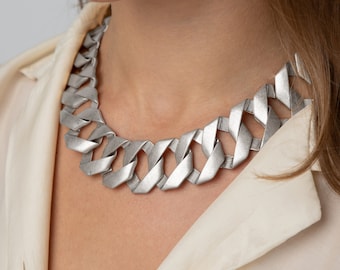 Matt Silver Necklace | Silver Curb Chain Necklace | Matt Silver Curb Chain | Chunky Silver Curb Chain | Statement Necklace