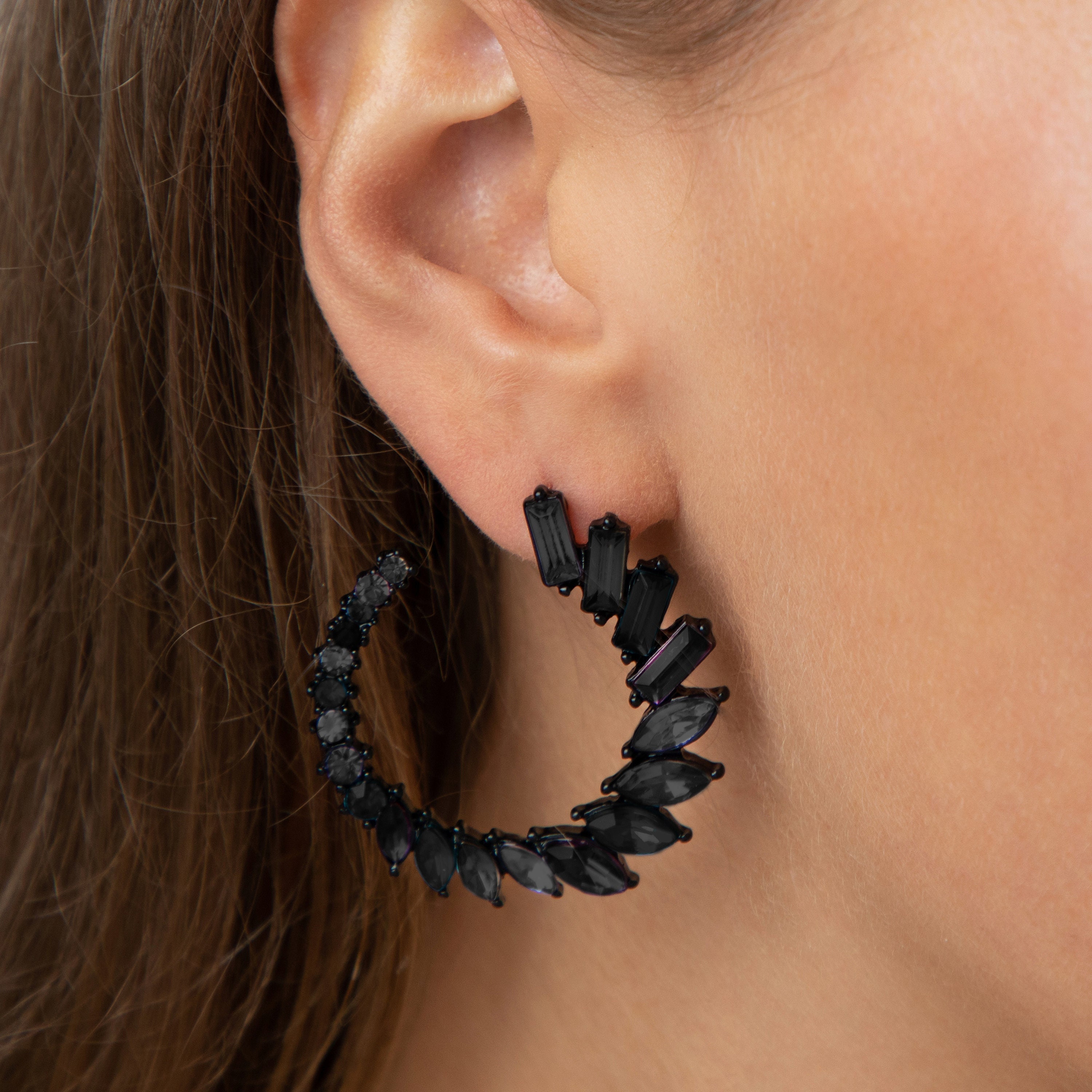 Elegant Black Crystal Spiral Drop Earrings - Unique Statement Jewelry