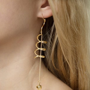 Spiral Drop Earrings Corkscrew Jewelry Minimalist Earrings Snake Earrings Gold Twist Earrings Long Earrings image 3