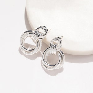 Silver Dangle Earrings | Silver Hoop Earrings | Dangle Hoop Earrings | Silver Door Knocker Earrings | Door Knocker Hoops | Love Knot Earring