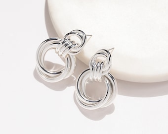 Silver Dangle Earrings | Silver Hoop Earrings | Dangle Hoop Earrings | Silver Door Knocker Earrings | Door Knocker Hoops | Love Knot Earring