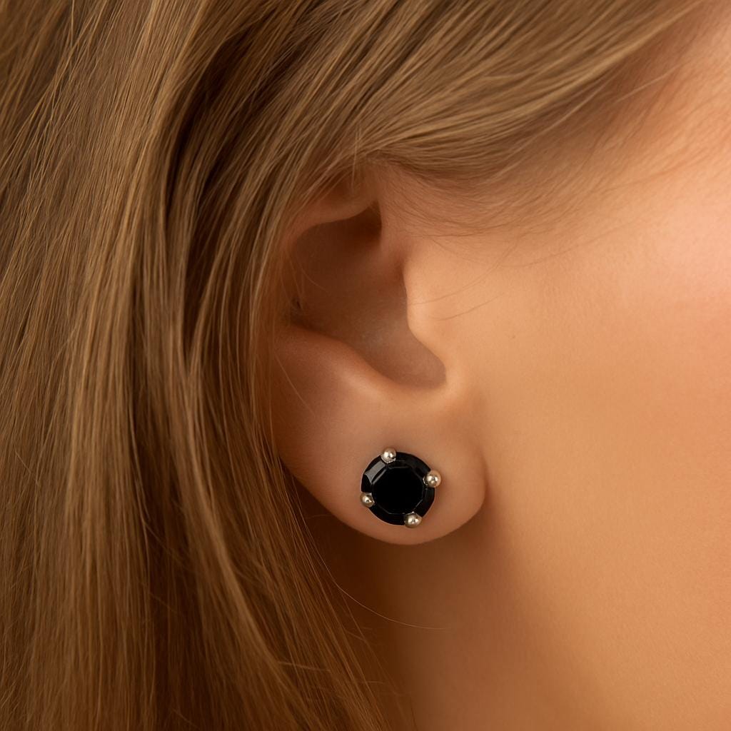 Boucles D'oreilles Vintage Bakélite Et Jais Noir - Années 50/60 - Occasion - Bijou Rétro