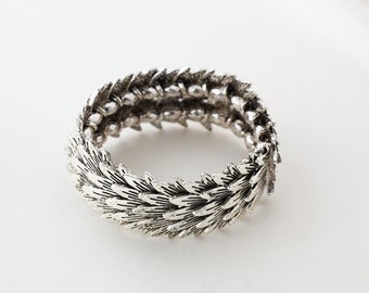 Antique Silver Leaf Bracelet | Leaf Jewelry | Feather Bracelet | Bohemian Jewelry | Bracelet For Women | Silver Overlapping Leaf Bracelet