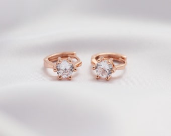 Crystal Drop Rose Gold Earrings, Tiny Crystal Fashion Hoop Earrings for Women, Drop Huggie Statement Earrings