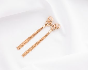 Long Shiny Gold Knot Tassel Earrings, Elegant Long Gold Knot Tassel Earrings, Gold Knot Tassel Earrings for a Touch of Glamour