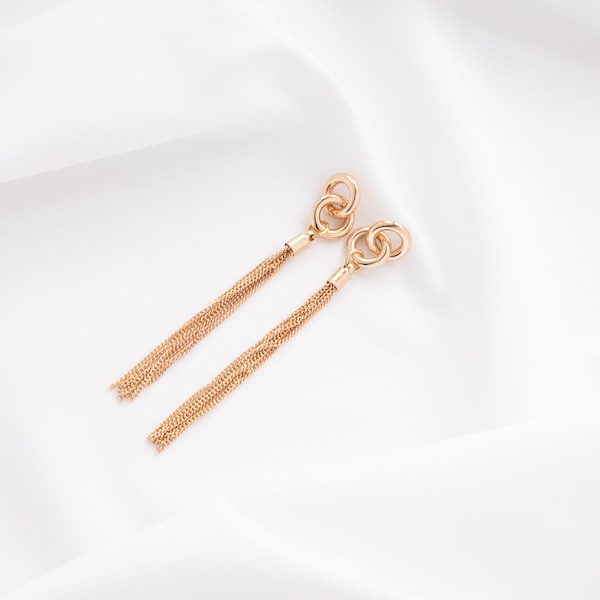 Long Shiny Gold Knot Tassel Earrings, Elegant Long Gold Knot Tassel Earrings, Gold Knot Tassel Earrings for a Touch of Glamour