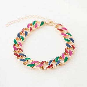 Multicolor Bracelet | Gold Rainbow Cuban Chain Bracelet | Rainbow Bracelet |  Bracelet With Link Chain | Enamel coloured Bracelet