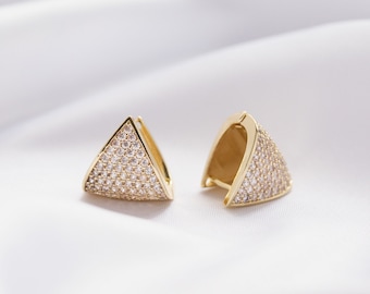Crystal Geometric Jewellery Crystal Geometric Huggie Earrings Tiny Triangular Earring Studs Gold crystal tiny Earrings