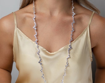 Long Crystal Silver Chain Necklace | Women's Jewelry