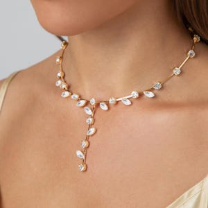 Y Shaped Crystal Leaf Gold Necklace | Jewelry For Women | Birthday Gift | Gold Crystal Necklace | Wedding Necklace | Leaf Necklace