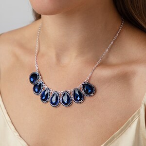 Midnight Blue Crystal Pendant Necklace | Navy Blue Teardrop Necklace