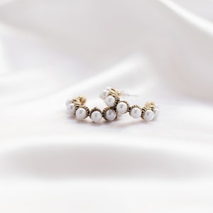 Pearl Hoop Earrings | Open Hoop Earring | Pearl Jewelry | Pearl Huggie Hoops | Bridesmaid Gift | Dainty Pearl Earrings | Antique Gold