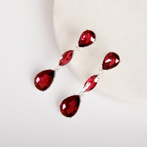 Drop Earrings | Ruby Earrings | Red Crystal Earrings | Dangling Earrings | Silver | Red Tier Earrings | Bridal Earrings