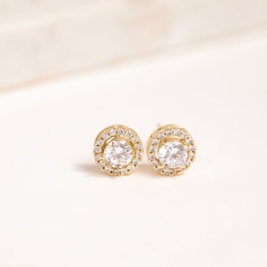 Push Back Studs, Gold Stud Earrings, Cubic Zirconia Stud Earring, Ear Piercing Studs, Wedding Earrings, Brilliant Cut Cz Earrings