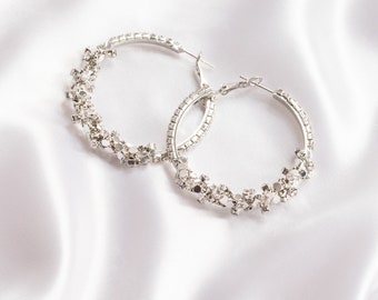 Chunky Hoop Earrings | Statement Earrings | Silver Hoop Earrings | Simple Geometric Jewellery | Chunky Silver Hoops | Sparkly Diamond Hoops