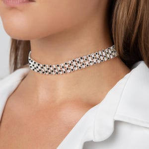 Four Row Black And Clear Crystal Choker Necklace | Jewelry For Women | Birthday Gift | Crystal Choker Necklace | Crystal Necklace