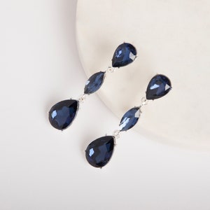 Drop Earrings | Navy Earrings | Blue Crystal Earrings | Dangling Earrings | Silver | Teardrop Earrings | Bridal Earrings