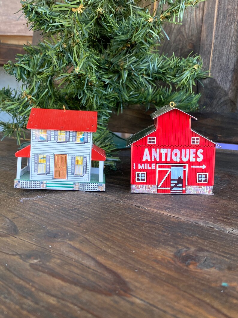 1999 Tin Farm House & Red Barn Ornaments Hallmark Town and Etsy