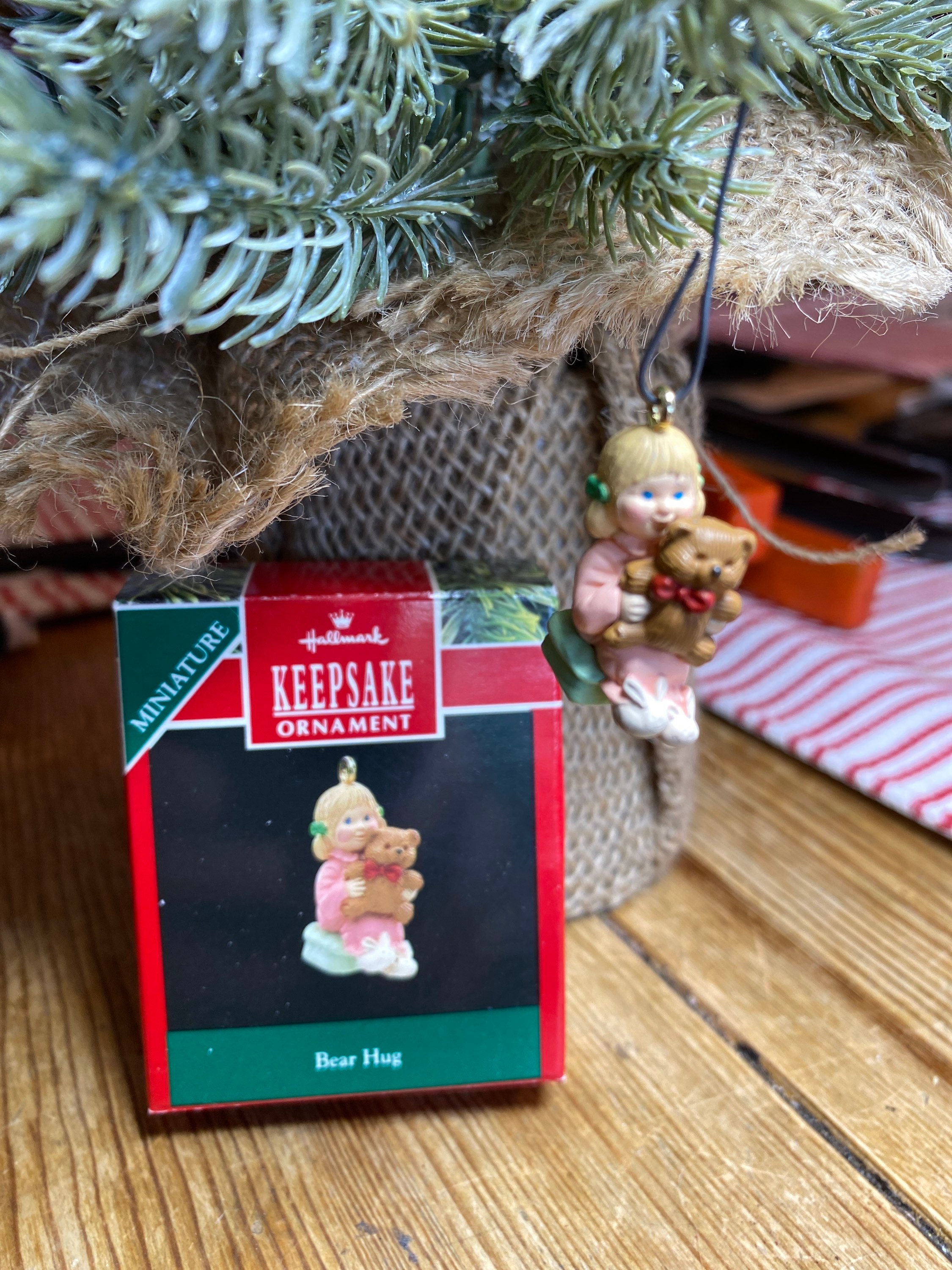 Bear Hug Miniature Ornament Hallmark Keepsake Little Girl Holding Bear