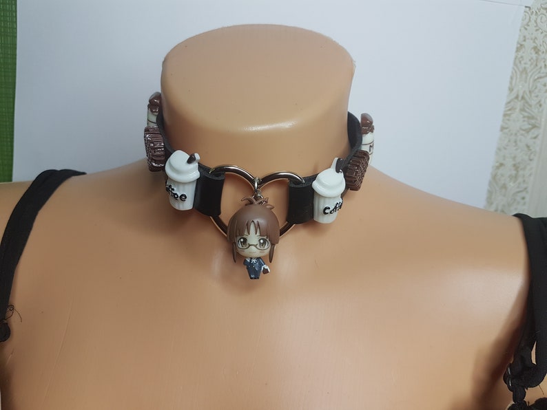 coffee anime girl choker milk sweet waffle cute chocolate KAWAII anime chibi figure collar heart black HARAJUKU style