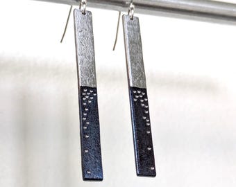 Blau Silber Ozean Punkt Flamme Patina Linear Drop Stahl Ohrringe