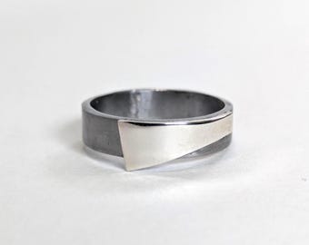 Moderner Futuristischer Abstrakter Statement Ring aus 925 Sterlingsilber Stahl