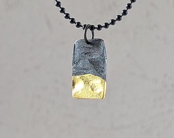 Gehämmert Damast Stahl 24k Goldfolie Hand geschmiedet Anhänger