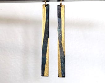 Umgekehrte Diagonale 24k Goldfolie linearer Tropfen Stahl Ohrringe