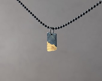 Gehämmert Damast Stahl 24k Goldfolie Hand geschmiedet Anhänger
