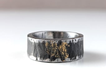 Gehämmert Stahl 24k Goldfolie Statement Ring