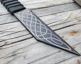 Wikinger nordischer Seax Endlosknoten Wyrd 14K Gold, 925 Silber, Bronze Inlays