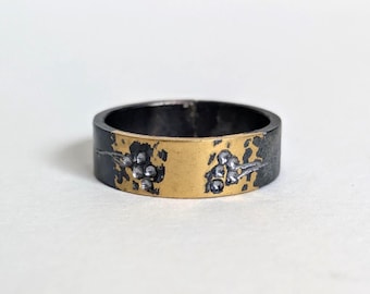 Handgravierte Blume Stahl 24k Goldfolie Statement Ring