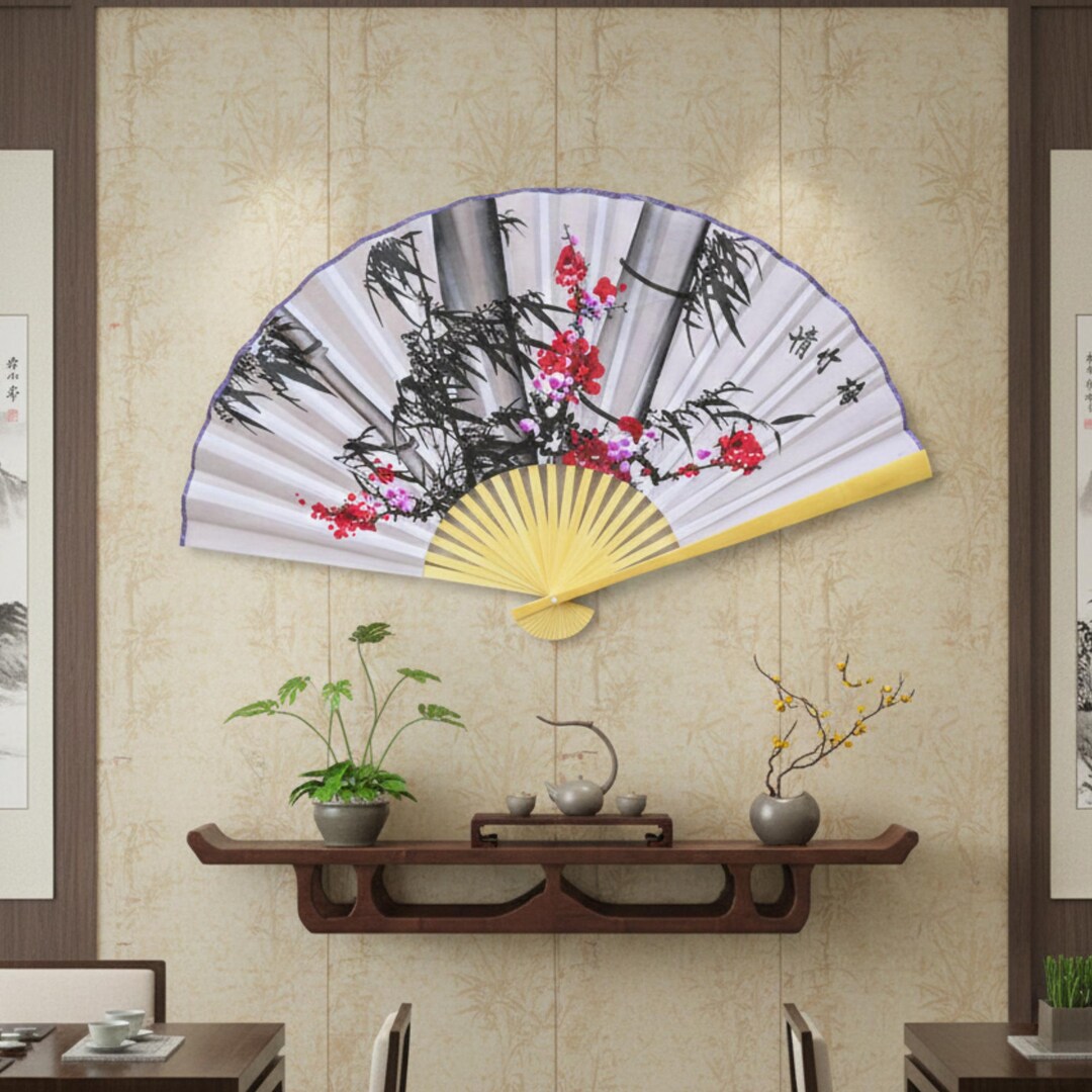 Bamboo Wall Fan Vintage Asian Fan Boho Bedroom Decor Oriental Wall ...