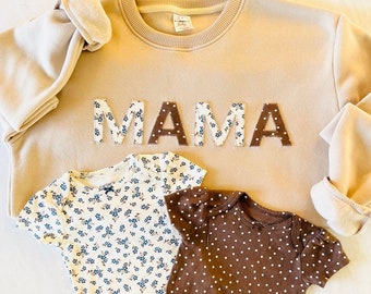 MAMA BABY KEEPSAKE Outfit Applique Sweatshirt - Mama Embroidered Pullover - Memory Crewneck - Gift for Mom - Personalized Mama/Mom Shirt