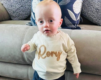 BABY NAME SWEATER - Custom Hand Embroidered Felt Name Sweatshirt - Baby and Toddler Personalized Shirt - Custom Child Name Clothing