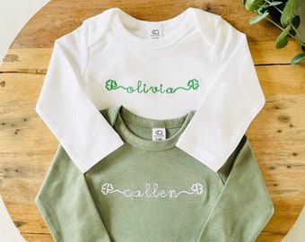 KID'S ST PATRICKS Day Personalized Embroidered Shirt - Custom Shamrock Baby Name Tshirt Onesie® Sweatshirt - Toddler Baby Paddys Day Sweater