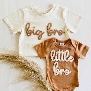 SIBLING MATCHING OUTFIT Big Bro Tee Little Bro Onesie® Hand Embroidered Personalized Sibling Shirts Baby Announcement image 2