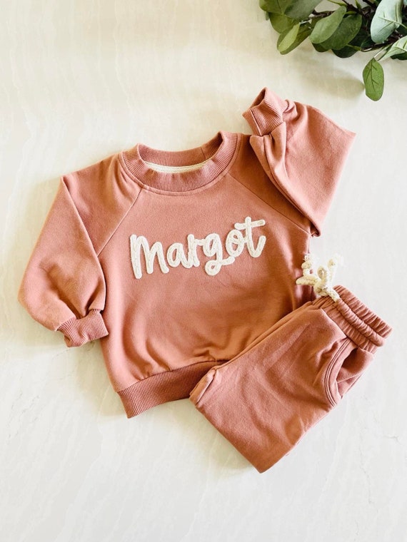 CUSTOM KIDS SWEATSUIT Baby/toddler Personalized Felt Name Embroidered  Matching Set, Organic Cotton Sweatpants & Sweatshirt, Jogger Set 